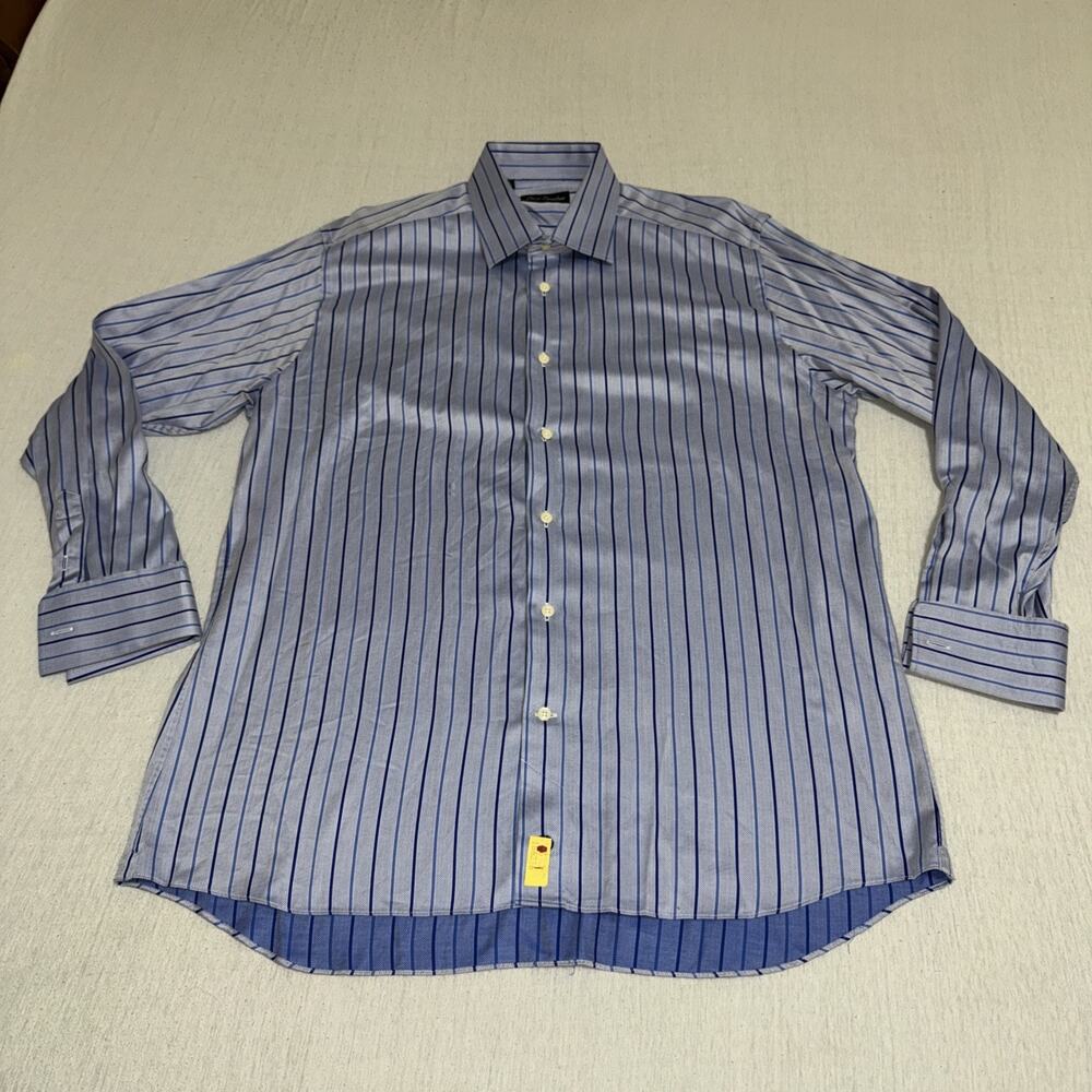 David Donahue Shirt Men Blue Stripe 16 1/2 34/35 Button Down EUC